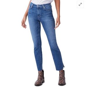 paige cindy high waist split raw hem straight leg jeans